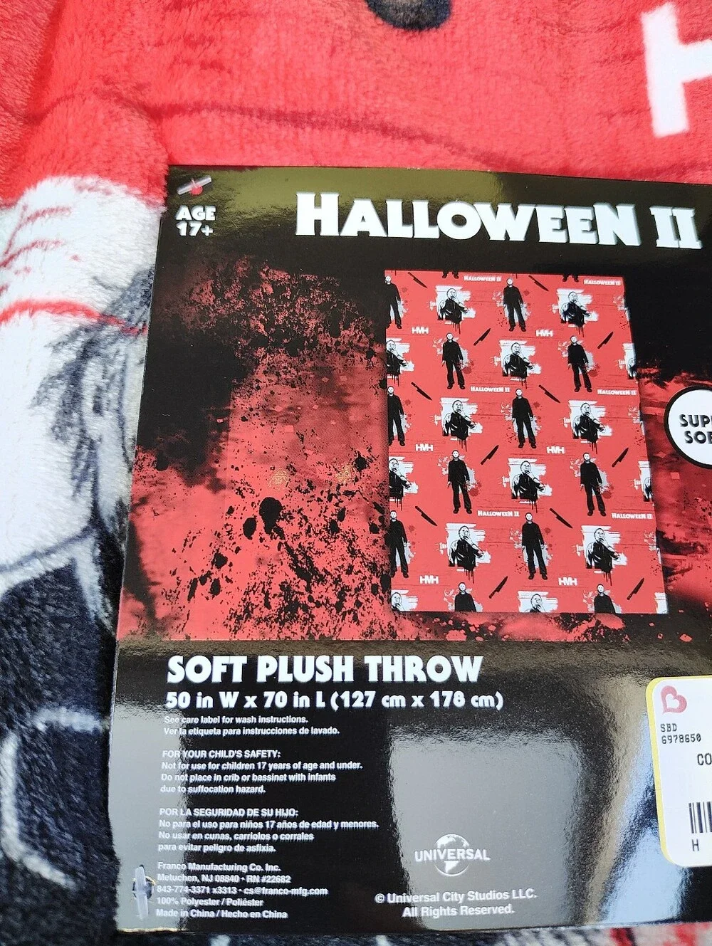 Burlington Halloween II Michael Myers Red Plush Throw Blanket